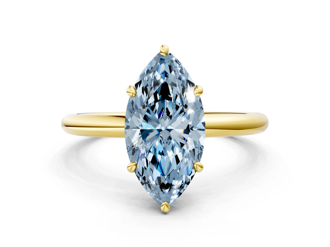 Yellow gold Fancy Blue Marquise  Solitaire Diamond Ring with Four-Prong Setting on a Plain Band_20