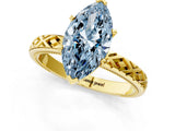 Yellow gold Fancy Blue Marquise  Solitaire Diamond Ring with Milgrain and Black Enamel X Pattern Band_86