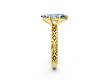 Yellow gold Fancy Blue Marquise  Solitaire Diamond Ring with Milgrain and Black Enamel X Pattern Band_87