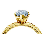 Yellow gold Fancy Blue Marquise  Solitaire Diamond Ring with Milgrain and Black Enamel X Pattern Band_89