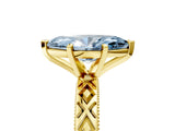 Yellow gold Fancy Blue Marquise  Solitaire Diamond Ring with Milgrain and Black Enamel X Pattern Band_90