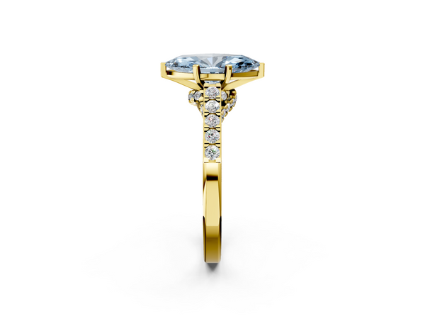Yellow gold Fancy Blue Marquise  Diamond Solitaire Ring with Pavé Band and Prong Setting