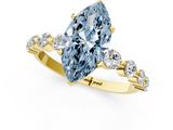 Yellow gold Fancy Blue Marquise  Solitaire Diamond Ring with Pave Band and Four-Prong Setting_275