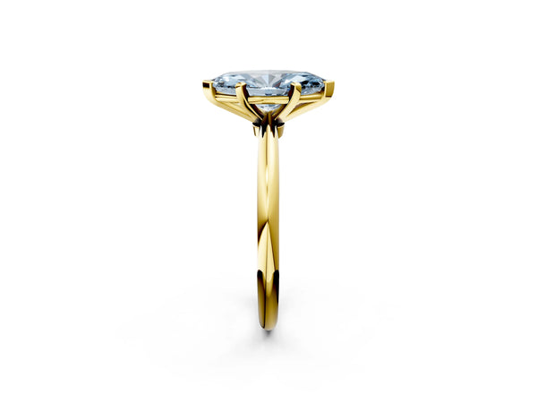 Yellow gold Fancy Blue Marquise Cut Diamond Solitaire Ring with Six-Prong Setting and Classic Band