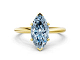 Yellow gold Fancy Blue Marquise  Solitaire Diamond Ring with Six-Prong Setting on a Classic Band