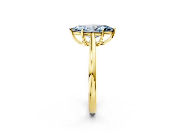 Yellow gold Fancy Blue Marquise  Solitaire Diamond Ring with Split Shank and Four-Prong Setting