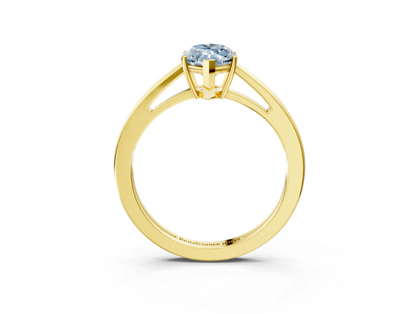 Yellow gold Fancy Blue Marquise  Solitaire Diamond Ring with Split Shank and Four-Prong Setting