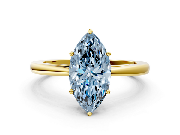 Yellow gold Fancy Blue Marquise  Solitaire Diamond Ring with Split Shank and Four-Prong Setting