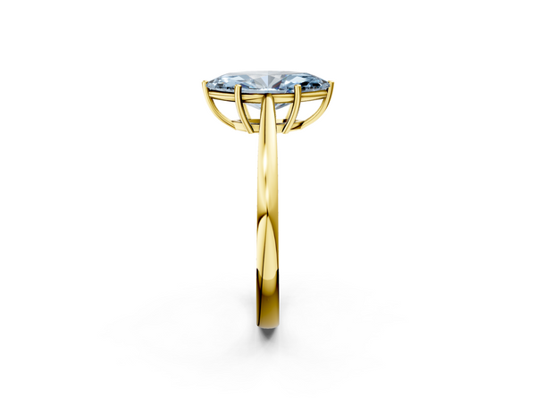 Yellow gold Fancy Blue Marquise  Solitaire Diamond Ring with Split Shank and Four-Prong Setting