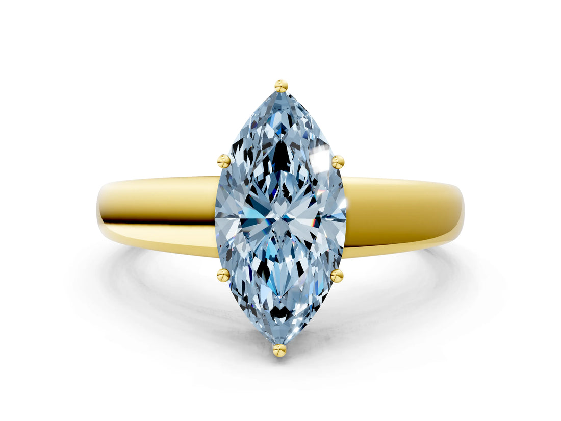 Yellow gold Fancy Blue Marquise  Solitaire Diamond Ring with Tapered Band and Four-Prong Setting_49