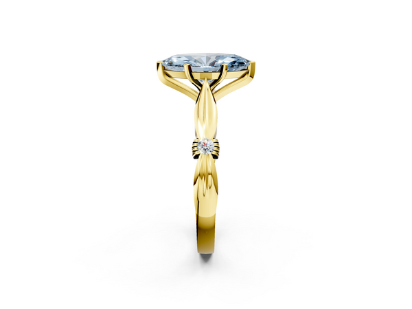 Yellow gold Fancy Blue Marquise  Solitaire Diamond Twisted Band with Four-Prong Setting