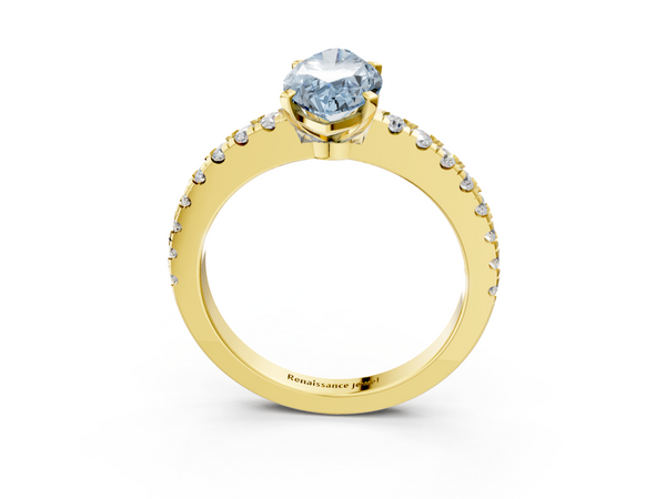 Yellow gold Fancy Blue Marquise Cut Solitaire Diamond with Pavé Band and Four-Prong Setting