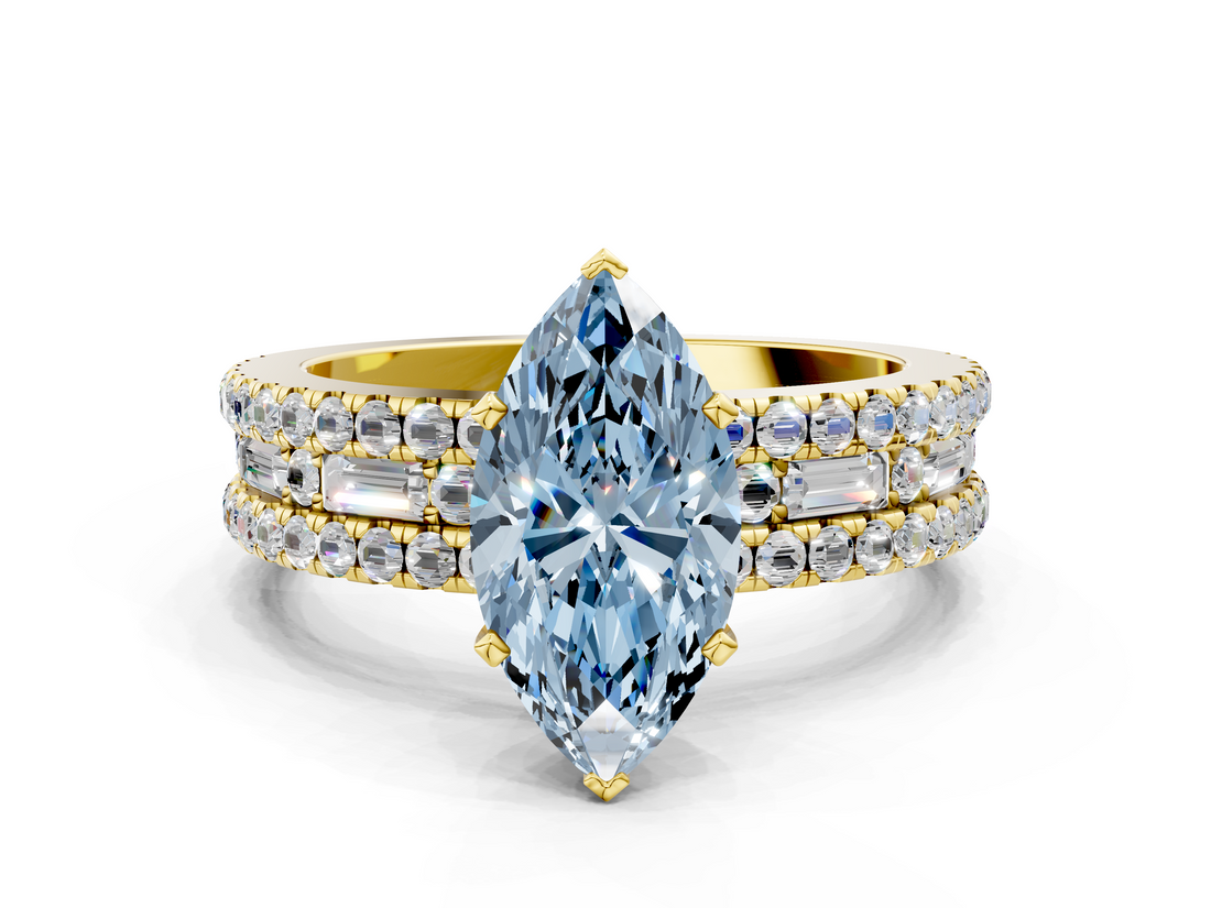 Yellow gold Fancy Blue Marquise  Solitaire Diamond with Pave and Channel Set Band_56