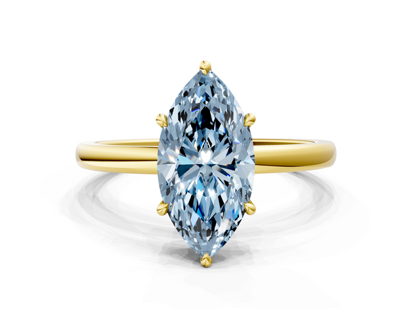 Yellow gold Fancy Blue Marquise  Solitaire Engagement Ring with Cathedral Band and Four-Prong Setting