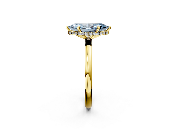 Yellow gold Fancy Blue Marquise  Solitaire Engagement Ring with Cathedral Band and Four-Prong Setting