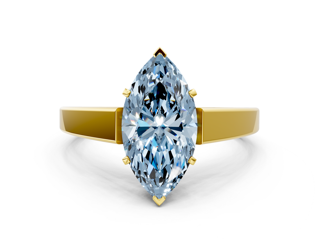 Yellow gold Fancy Blue Marquise  Solitaire Engagement Ring with Four-Prong Setting and Tapered Band_3