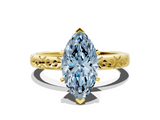 Yellow gold Fancy Blue Marquise  Solitaire Engagement Ring with Scrollwork Band and Four-Prong Setting_129
