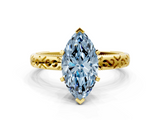Yellow gold Fancy Blue Marquise  Solitaire Engagement Ring with Scrollwork Band and Four-Prong Setting_146