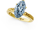 Yellow gold Fancy Blue Marquise  Solitaire Engagement Ring with Scrollwork Band and Four-Prong Setting_147