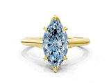 Yellow gold Fancy Blue Marquise  Solitaire Engagement Ring with Six-Prong Setting and Classic Band 1