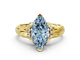 Yellow gold Fancy Blue Marquise  Solitaire Filigree Engagement Ring with Halo and Prong Setting_63