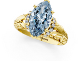 Yellow gold Fancy Blue Marquise  Solitaire Filigree Engagement Ring with Halo and Prong Setting_64