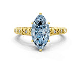 Yellow gold Fancy Blue Marquise  Solitaire Floral Milgrain Engagement Ring_31