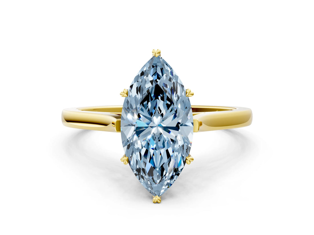 Yellow gold Fancy Blue Marquise  Solitaire Heart Prong Engagement Ring with Tapered Band_56