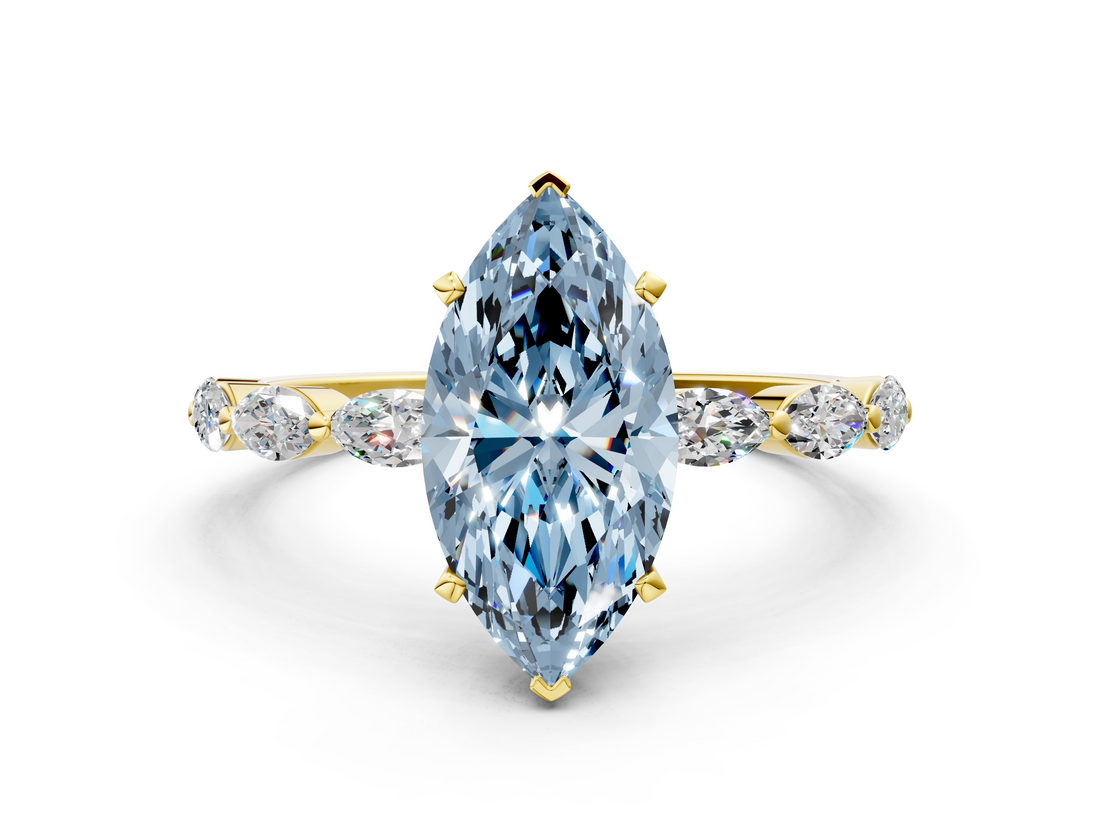 Yellow gold Fancy Blue Marquise  Solitaire Marquise Side Stone Prong Setting Ring_44