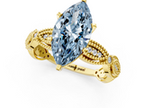 Yellow gold Fancy Blue Marquise  Solitaire Milgrain Diamond Engagement Ring with Bezel and Marquise Band_149