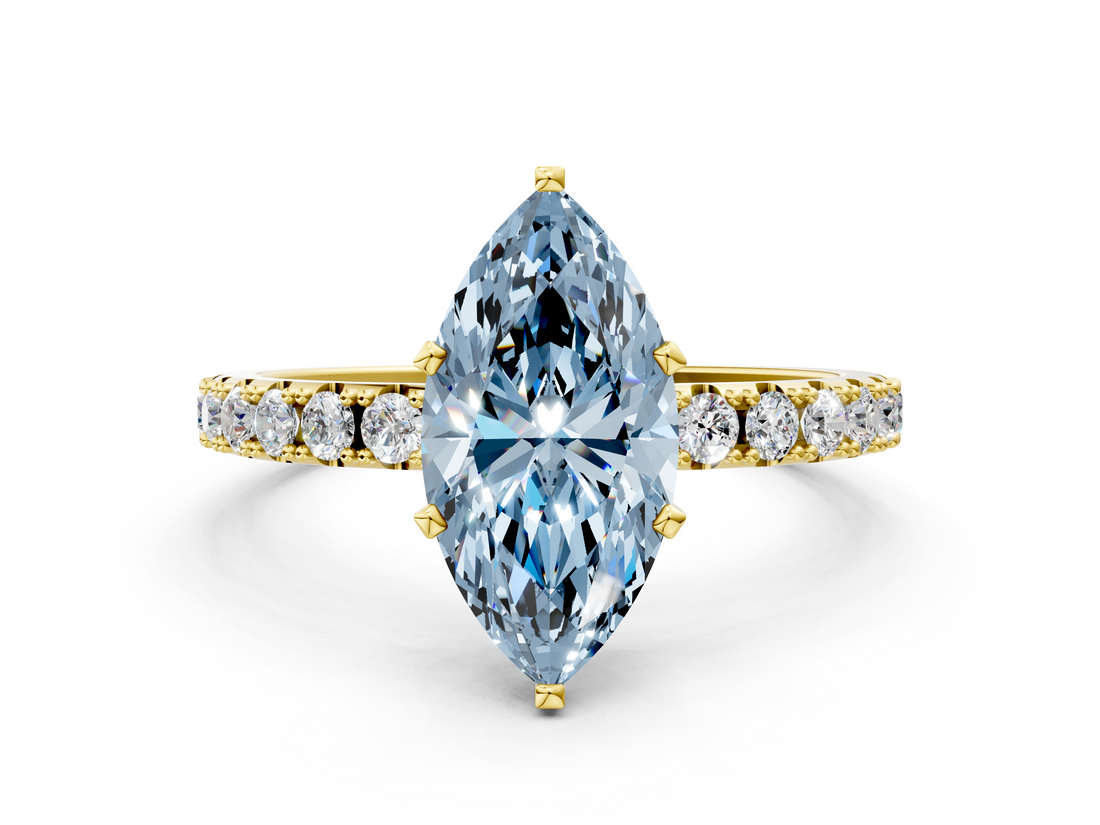Yellow gold Fancy Blue Marquise  Solitaire Pavé Band with Four-Prong Setting_120