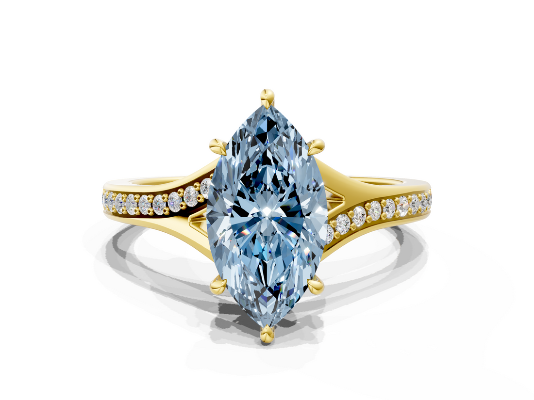 Yellow gold Fancy Blue Marquise  Solitaire Pavé Band with Four-Prong Setting_49