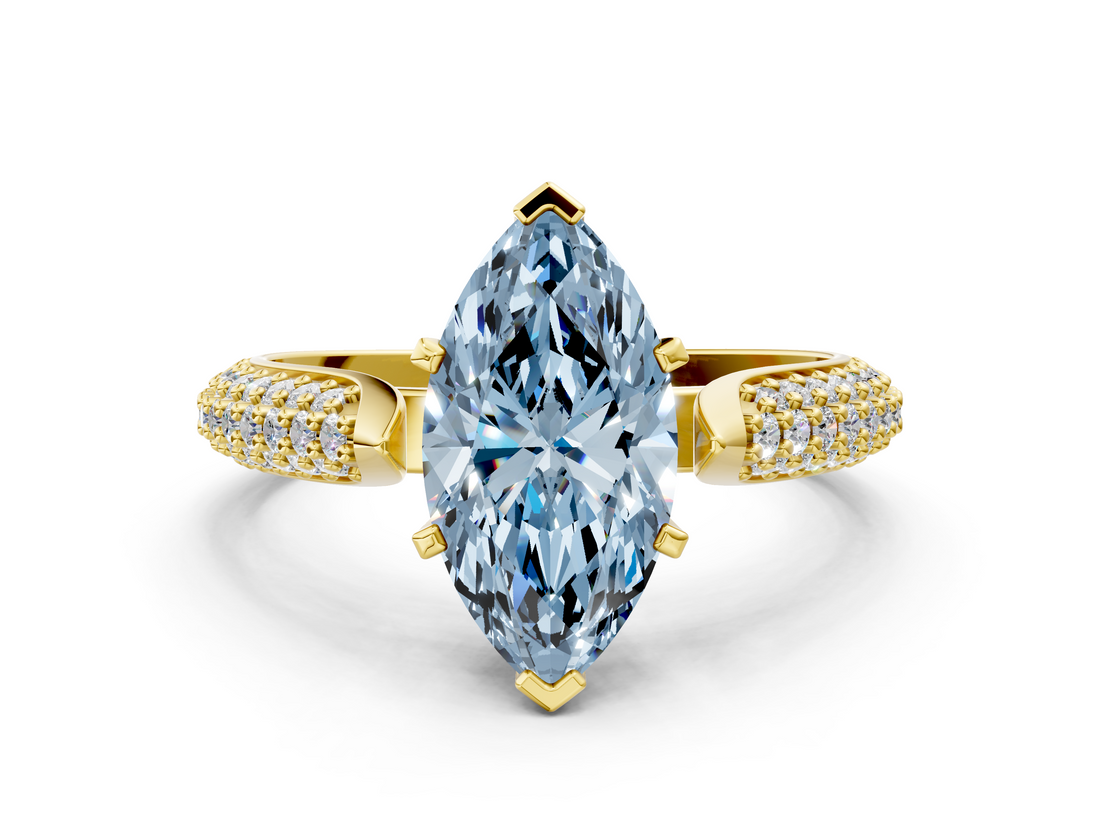 Yellow gold Fancy Blue Marquise  Solitaire Pavé Diamond Engagement Ring with Four-Prong Setting_139