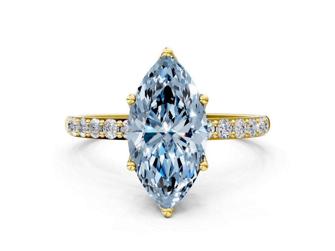 Yellow gold Fancy Blue Marquise  Solitaire Pavé Diamond Engagement Ring with Four-Prong Setting_44