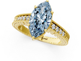 Yellow gold Fancy Blue Marquise  Solitaire Pavé Diamond Milgrain Engagement Ring with Four-Prong Setting_4