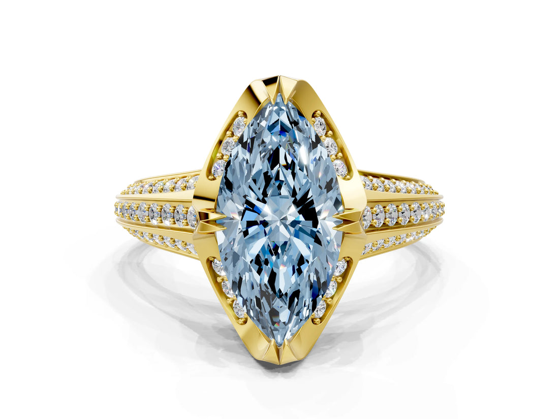Yellow gold Fancy Blue Marquise  Solitaire Pave Split Shank Ring with Four-Prong Setting_87