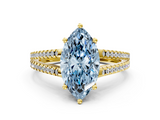 Yellow gold Fancy Blue Marquise  Solitaire Split Shank Pavé Diamond Engagement Ring_313