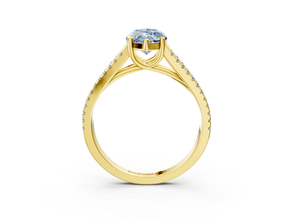 Yellow gold Fancy Blue Marquise Cut Diamond Solitaire Engagement Ring with Split Shank Pavé Band