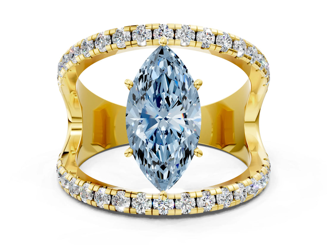 Yellow gold Fancy Blue Marquise  Solitaire Split Shank Pave Diamond Ring_49