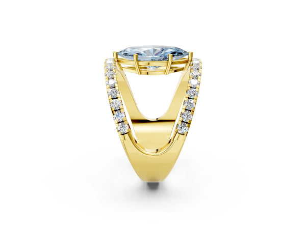 Yellow gold Fancy Blue Marquise  Solitaire Split Shank Pave Diamond Ring
