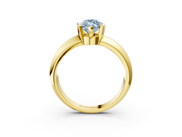 Yellow gold Fancy Blue Marquise  Solitaire Tension Set Diamond Ring with Wide Band