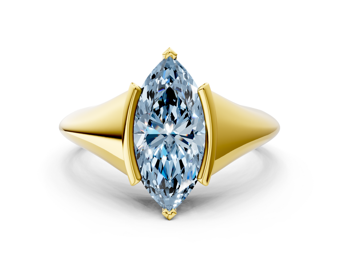 Yellow gold Fancy Blue Marquise  Solitaire Tension Set Diamond Ring_20