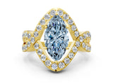 Yellow gold Fancy Blue Marquise  Solitaire Twist Band Pavé Diamond Engagement Ring_32