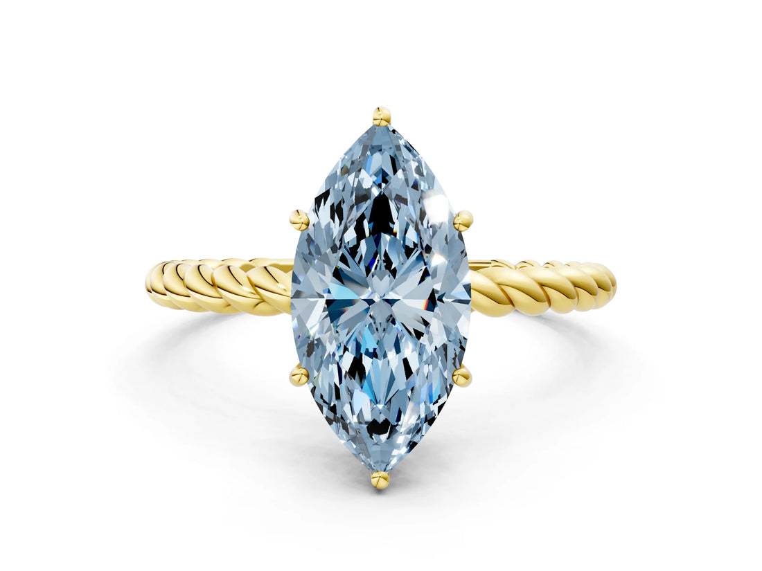 Yellow gold Fancy Blue Marquise  Solitaire Twist Band Ring with Four-Prong Setting_68