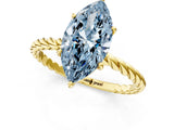 Yellow gold Fancy Blue Marquise  Solitaire Twist Band Ring with Four-Prong Setting_69
