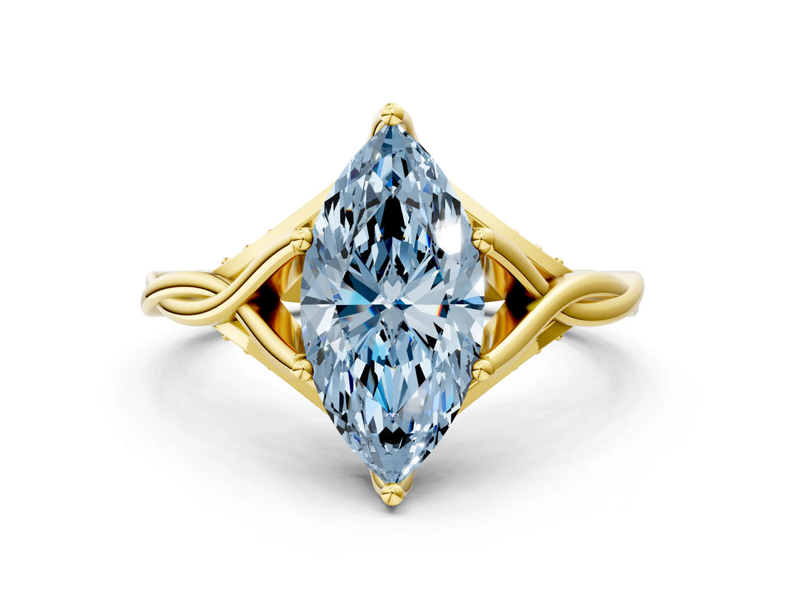 Yellow gold Fancy Blue Marquise  Solitaire Twist Band Six-Prong Setting 2