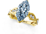 Yellow gold Fancy Blue Marquise  Solitaire Twist Band with Leaf Prong Setting 1