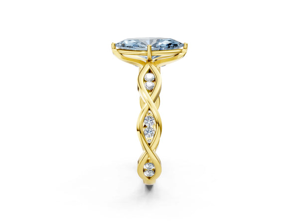 Yellow Gold Marquise Accented Twist Engagement Ring Setting for Fancy Blue Center