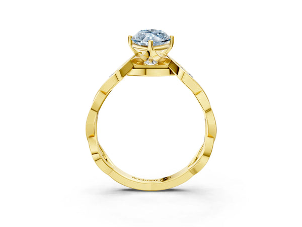 Yellow Gold Marquise Accented Twist Engagement Ring Setting for Fancy Blue Center