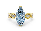 Yellow gold Fancy Blue Marquise  Solitaire Twist Band with Leaf Prong Setting